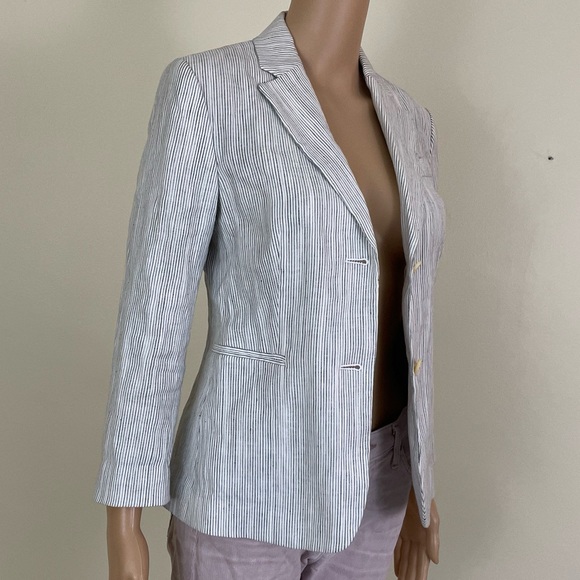 Theory white & blue stripe linen blazer size 2 - Picture 4 of 16